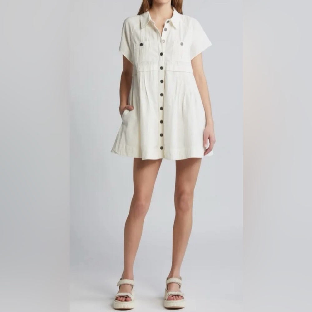 Free People Elegant Cream Button-Down Dress